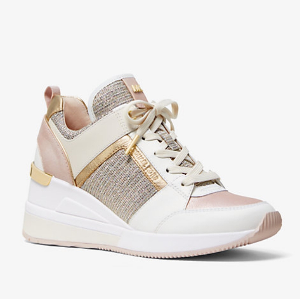 Michael Kors Georgie Leather and Chain-Mesh Trainer